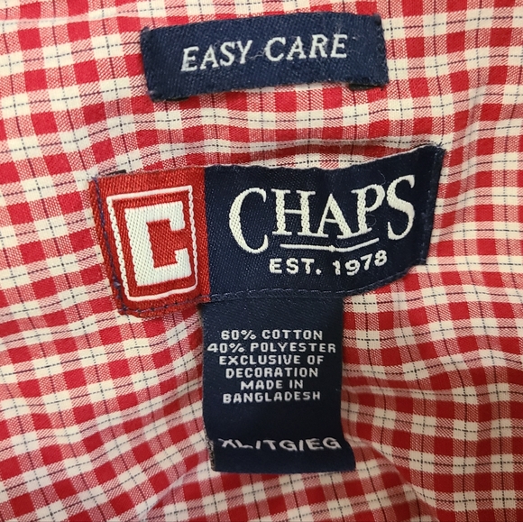 (987) Chap's Men's Classic Short Sleeve Button Down Shirt,Size: XL Checkered Red - Picture 6 of 11